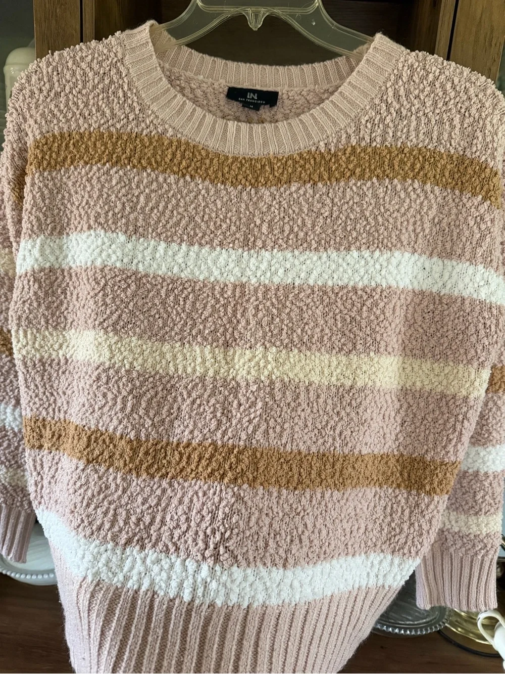 I.N. San Francisco Pastel Striped Textured Boucle Knit Sweater - Size M